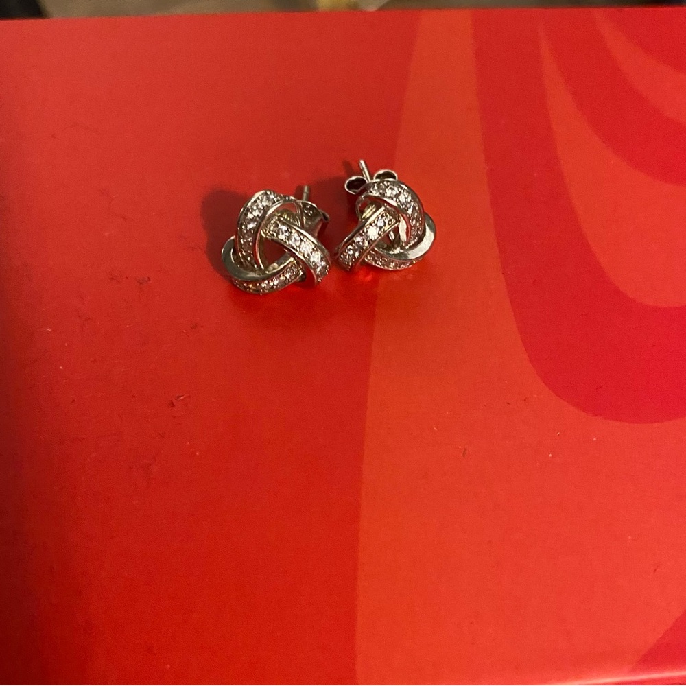 Elegant Silver CZ Diamond Know Stud Earrings